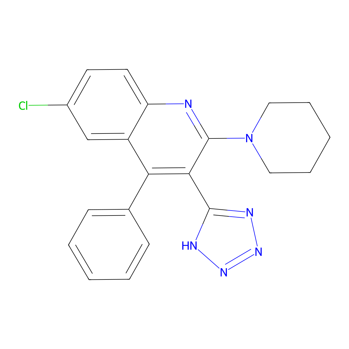 6-Chloro-4-Phenyl-2-(Piperidin-1-Yl)-3-(1h-Tetrazol-5-Yl)quinoline molecular structure, CAS 1433901-75-7