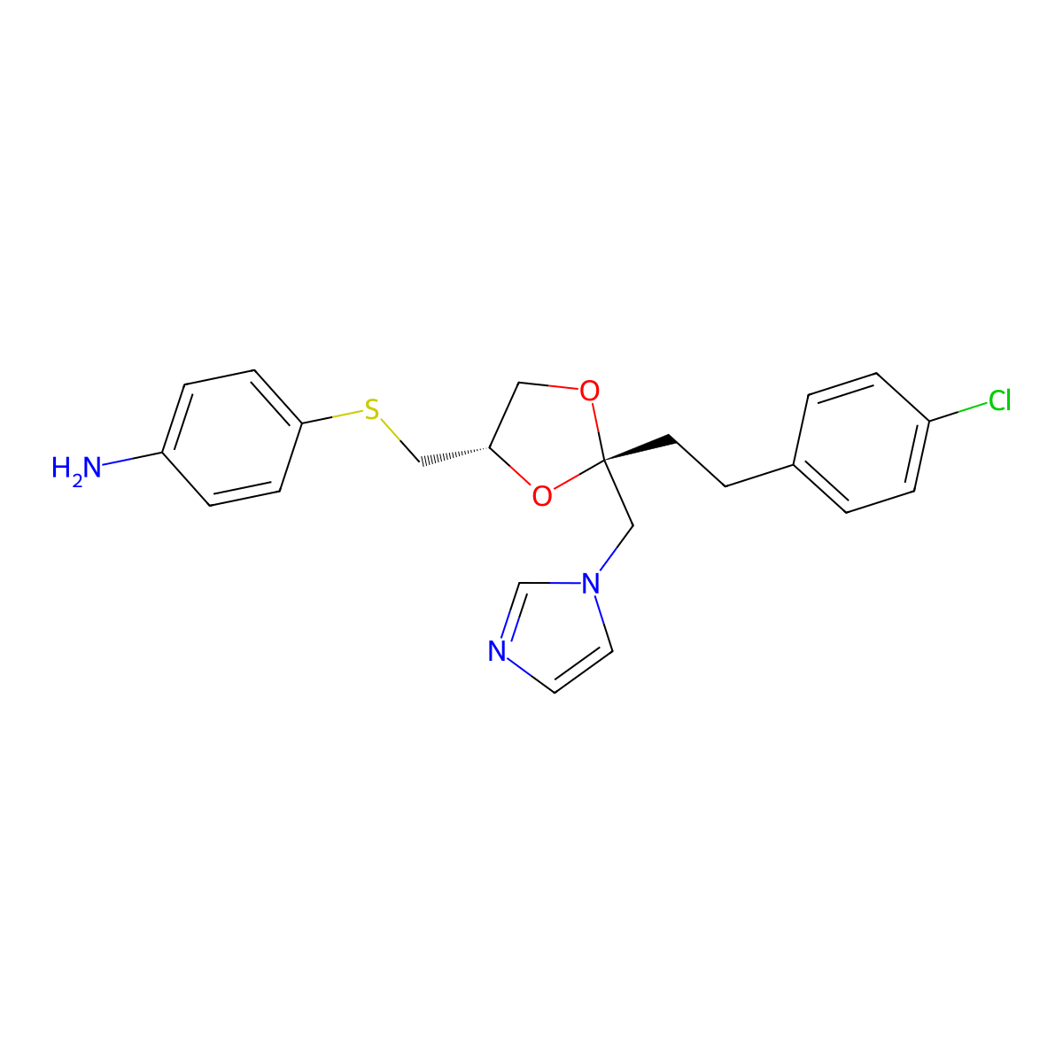 4-((((2S,4S)-2-(2-(4-Chlorophenyl)ethyl)-2-(1H-imidazol-1-ylmethyl)-1,3-dioxolan-4-yl)methyl)thio)benzenamine molecular structure, CAS 143393-27-5