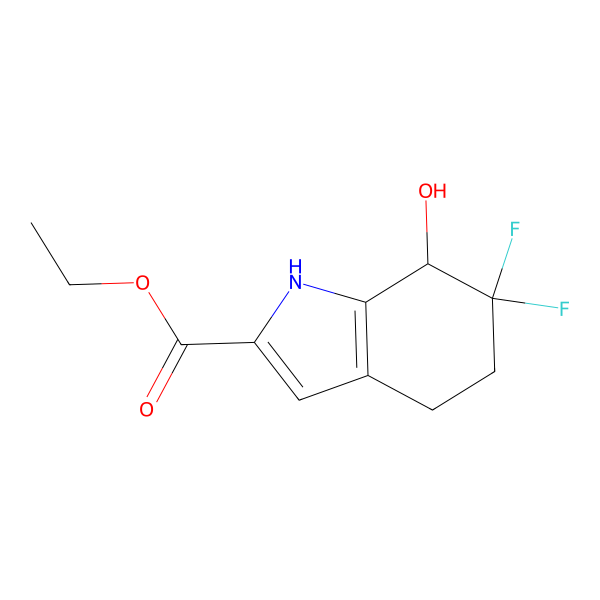 Ethyl 6,6-Difluoro-7-hydroxy-4,5,6,7-tetrahydro-1H-indole-2-carboxylate molecular structure, CAS 1433990-10-3