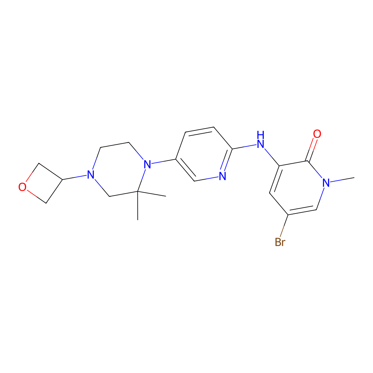 5-Bromo-3-[[5-[2,2-dimethyl-4-(oxetan-3-yl)piperazin-1-yl]-2-pyridyl]amino]-1-methyl-pyridin-2-one molecular structure, CAS 1433990-42-1