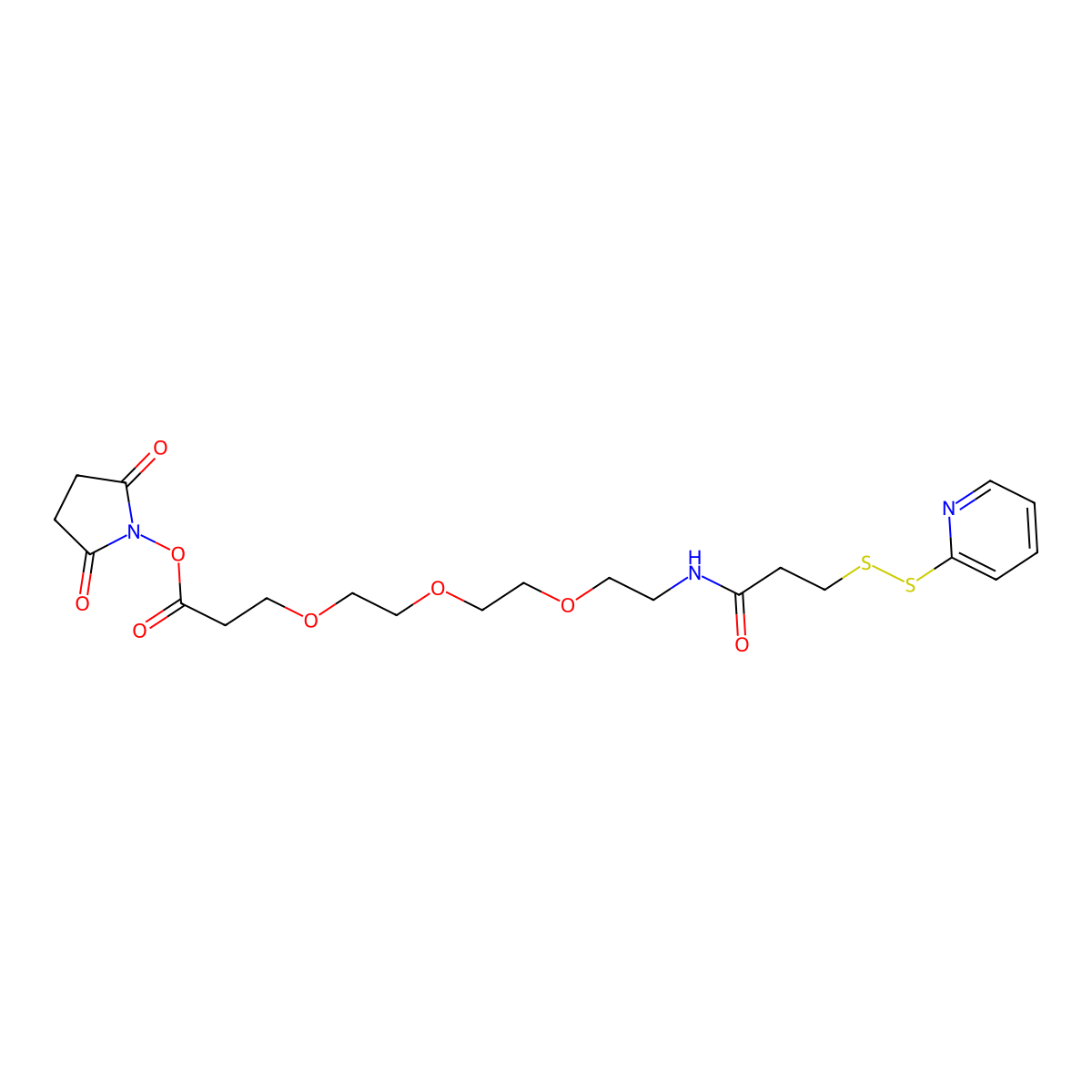 2,5-Dioxopyrrolidin-1-yl 3-oxo-1-(pyridin-2-yldisulfanyl)-7,10,13-trioxa-4-azahexadecan-16-oate molecular structure, CAS 1433996-79-2