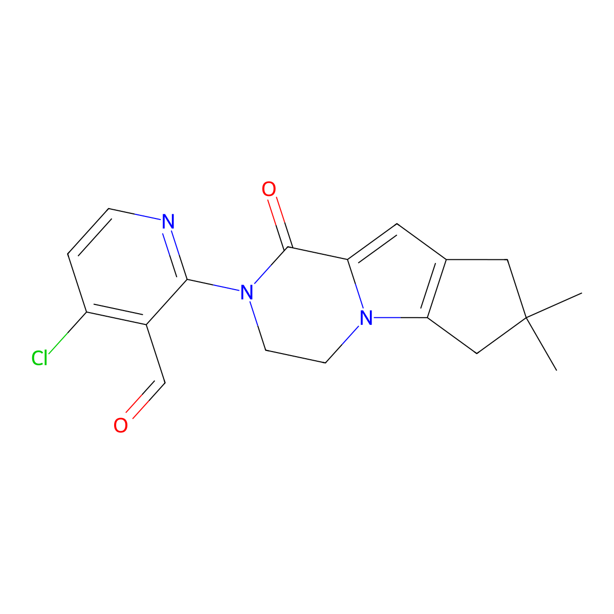 4-chloro-2-(7,7-dimethyl-1-oxo-1,3,4,6,7,8-hexahydro-2H-cyclopenta(4,5)pyrrolo(1,2-a)pyrazin-2-yl)nicotinaldehyde molecular structure, CAS 1434050-55-1