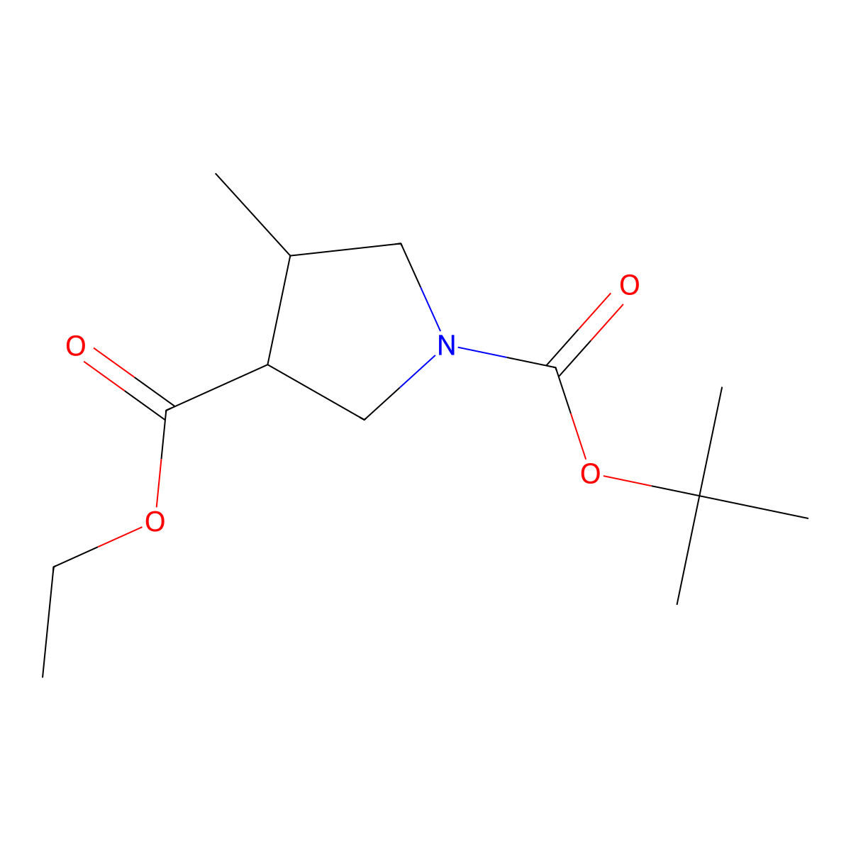 trans-1-Tert-butyl 3-ethyl 4-methylpyrrolidine-1,3-dicarboxylate molecular structure, CAS 1434126-89-2