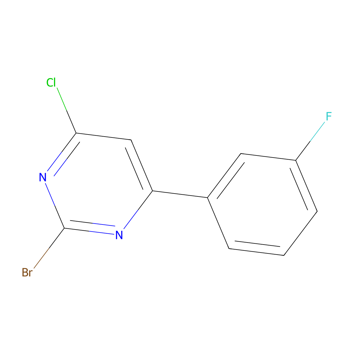 2-Bromo-4-chloro-6-(3-fluorophenyl)pyrimidine molecular structure, CAS 1434127-37-3