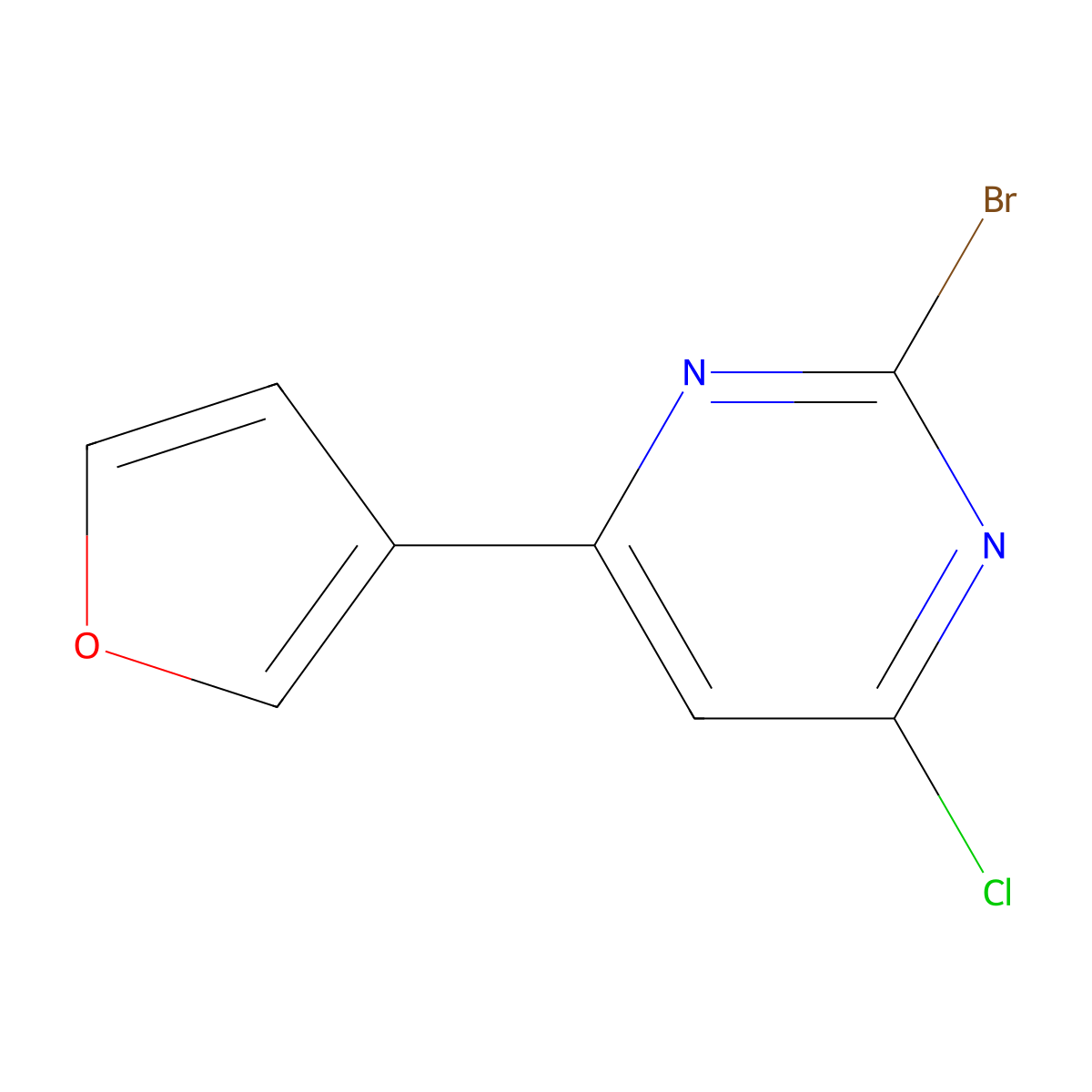 2-Bromo-4-chloro-6-(3-furyl)pyrimidine molecular structure, CAS 1434127-38-4