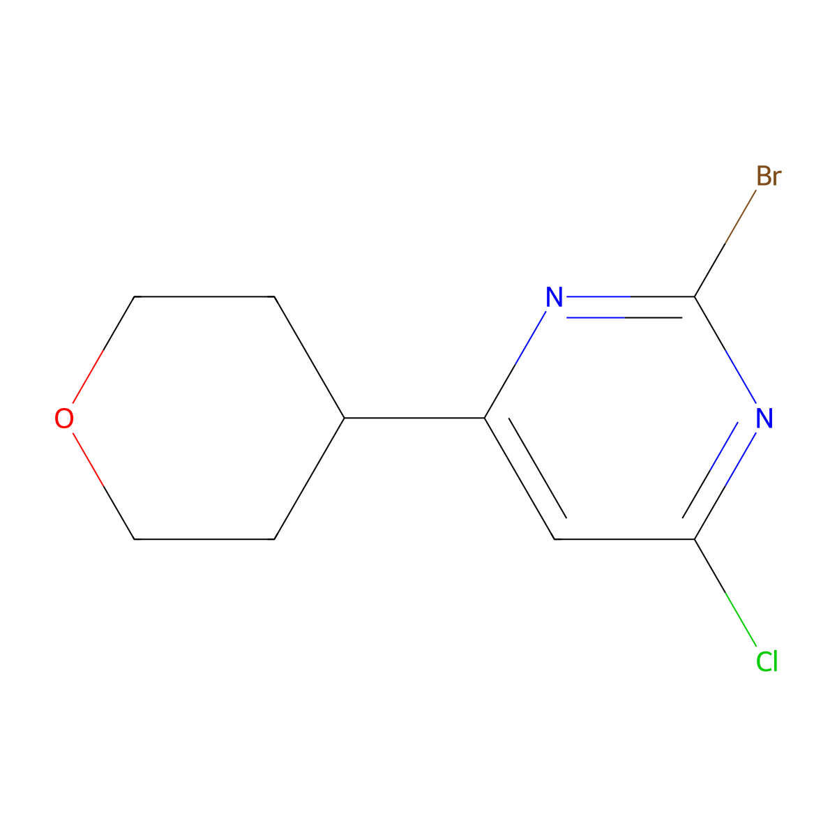 2-Bromo-4-chloro-6-(4-tetrahydropyranyl)pyrimidine molecular structure, CAS 1434127-58-8