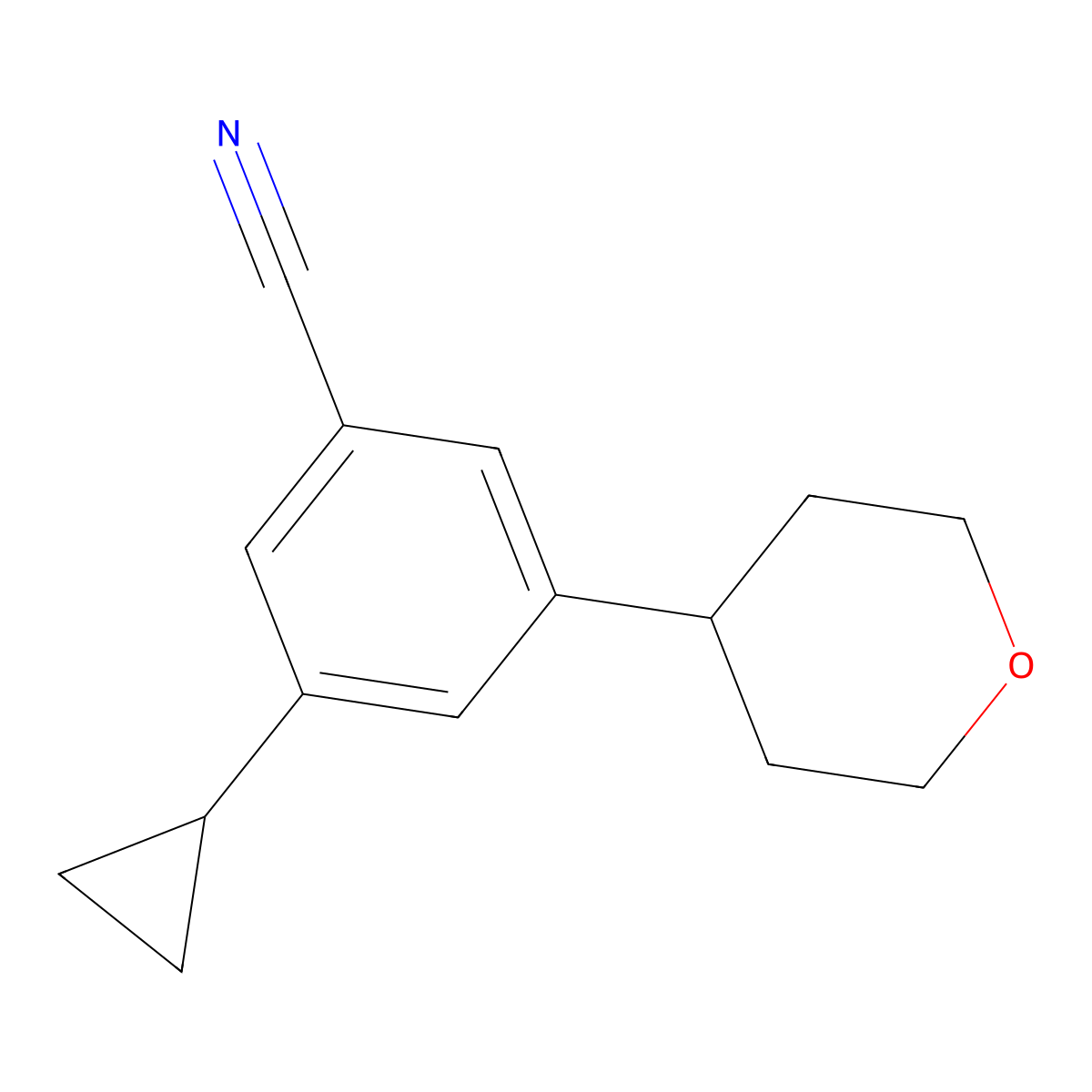 3-(4-Tetrahydropyranyl)-5-(cyclopropyl)benzonitrile molecular structure, CAS 1434127-75-9