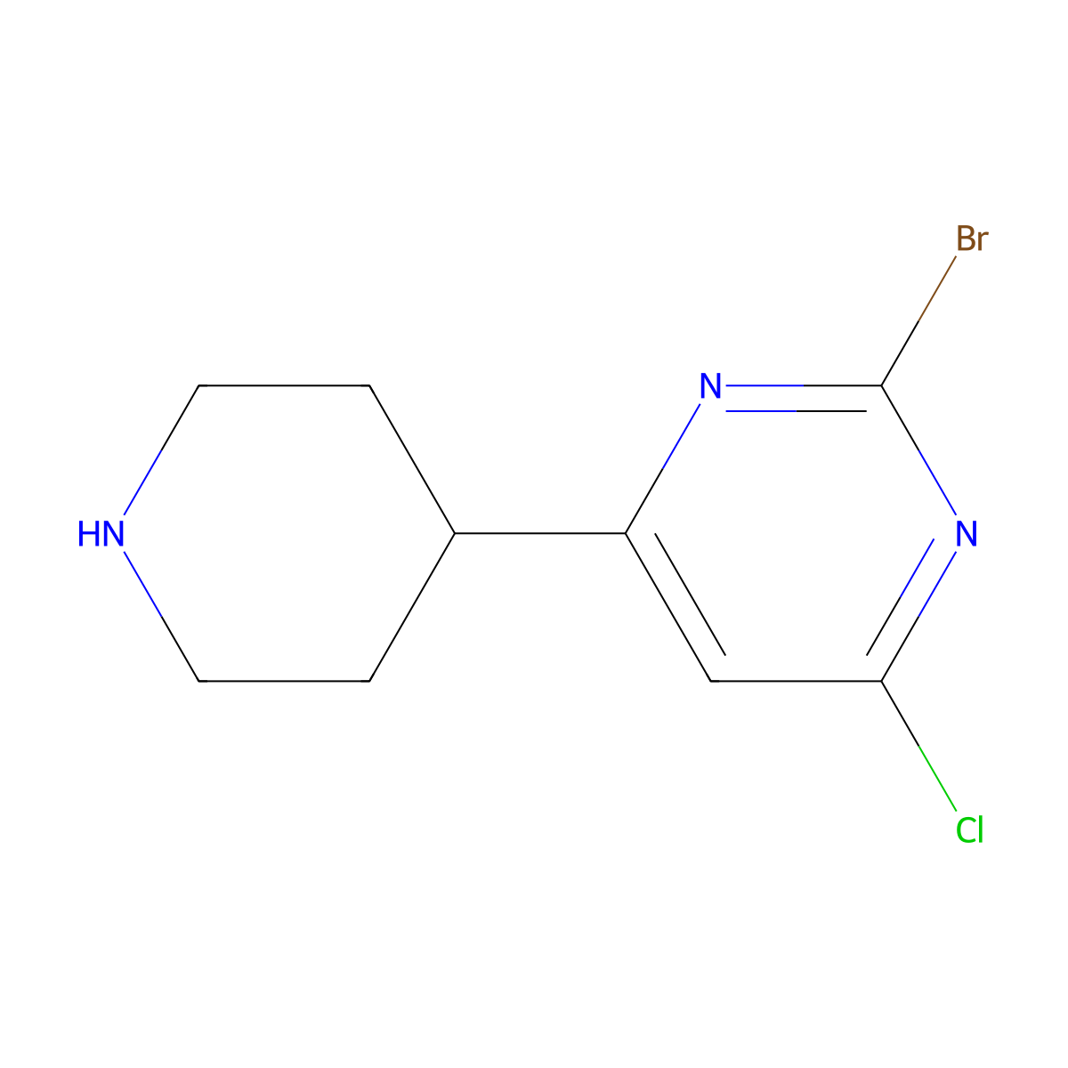 2-Bromo-4-chloro-6-(piperidin-4-yl)pyrimidine molecular structure, CAS 1434127-88-4