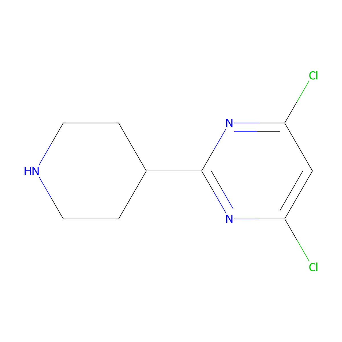 4,6-Dichloro-2-(piperidin-4-yl)pyrimidine molecular structure, CAS 1434127-97-5