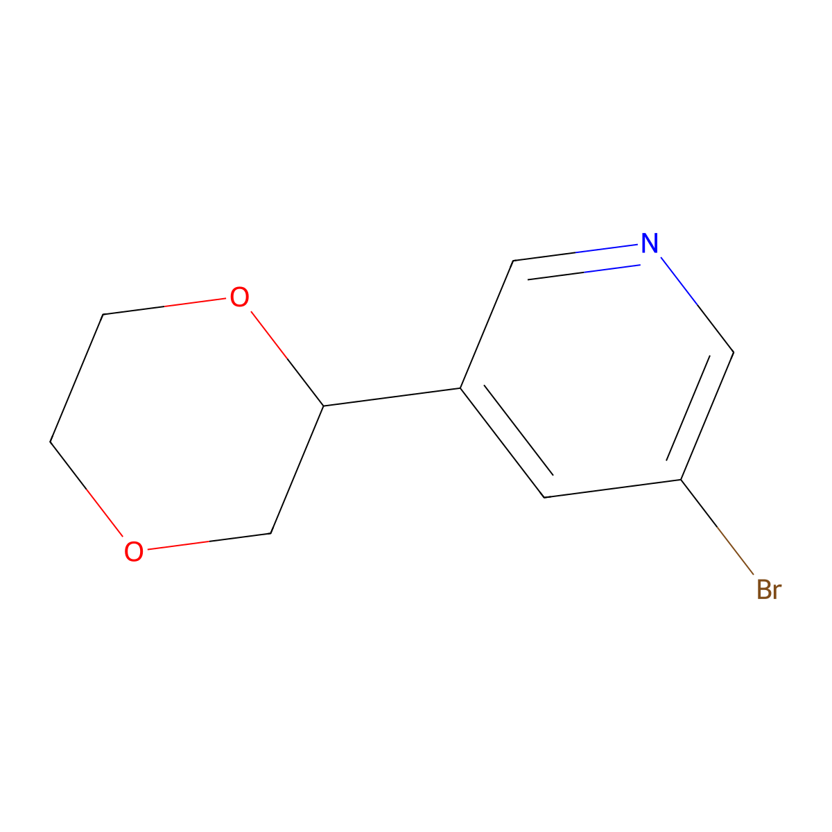 3-Bromo-5-(1,4-dioxan-2-yl)pyridine molecular structure, CAS 1434128-13-8