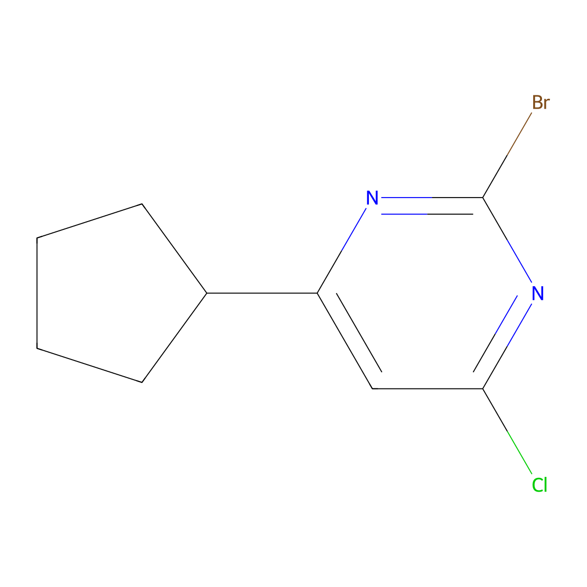 2-Bromo-4-chloro-6-(cyclopentyl)pyrimidine molecular structure, CAS 1434128-27-4