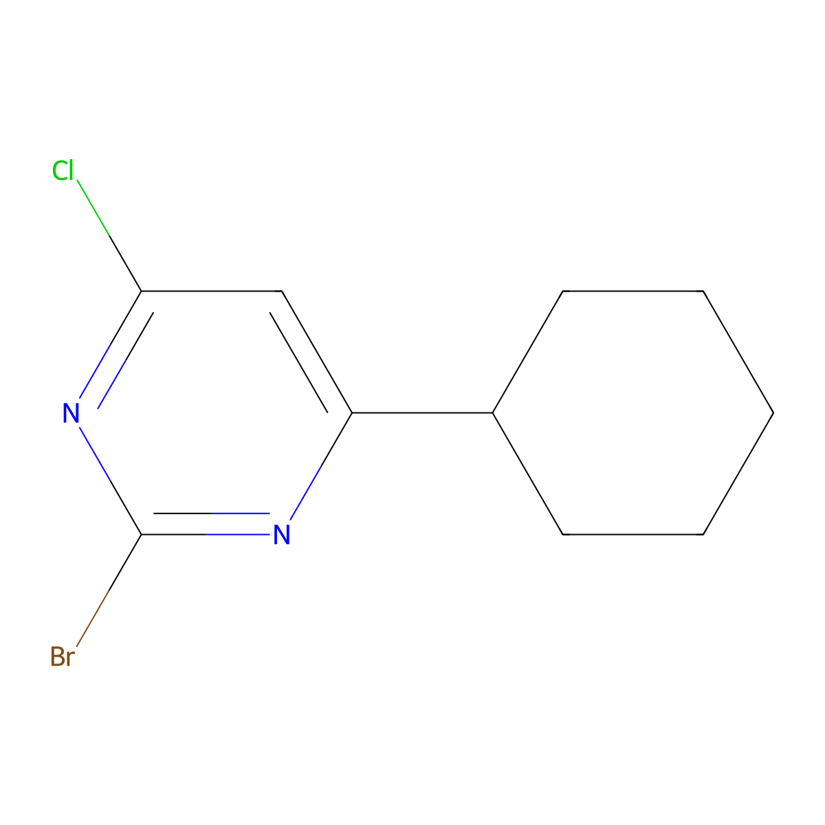 2-Bromo-4-chloro-6-(cyclohexyl)pyrimidine molecular structure, CAS 1434128-35-4