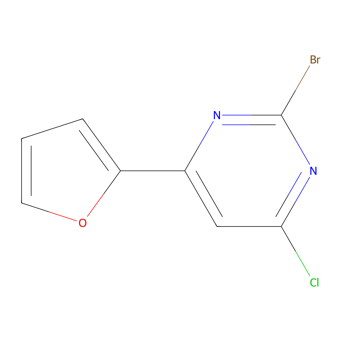 2-Bromo-4-chloro-6-(2-furyl)pyrimidine molecular structure, CAS 1434128-39-8