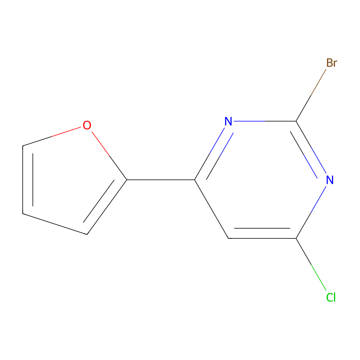 2-Bromo-4-chloro-6-(2-furyl)pyrimidine molecular structure, CAS 1434128-39-8
