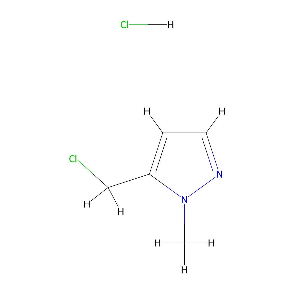 5-(chloromethyl)-1-methyl-1H-pyrazole hydrochloride molecular structure, CAS 1434128-56-9