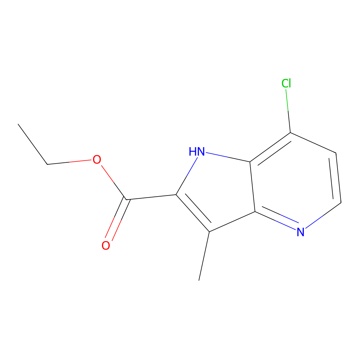 Ethyl 7-chloro-3-methyl-1H-pyrrolo[3,2-b]pyridine-2-carboxylate molecular structure, CAS 1434141-73-7