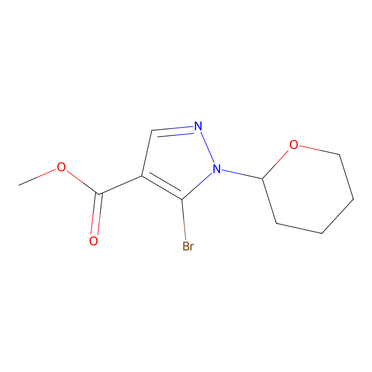 methyl 5-bromo-1-(oxan-2-yl)-1H-pyrazole-4-carboxylate molecular structure, CAS 1434142-09-2