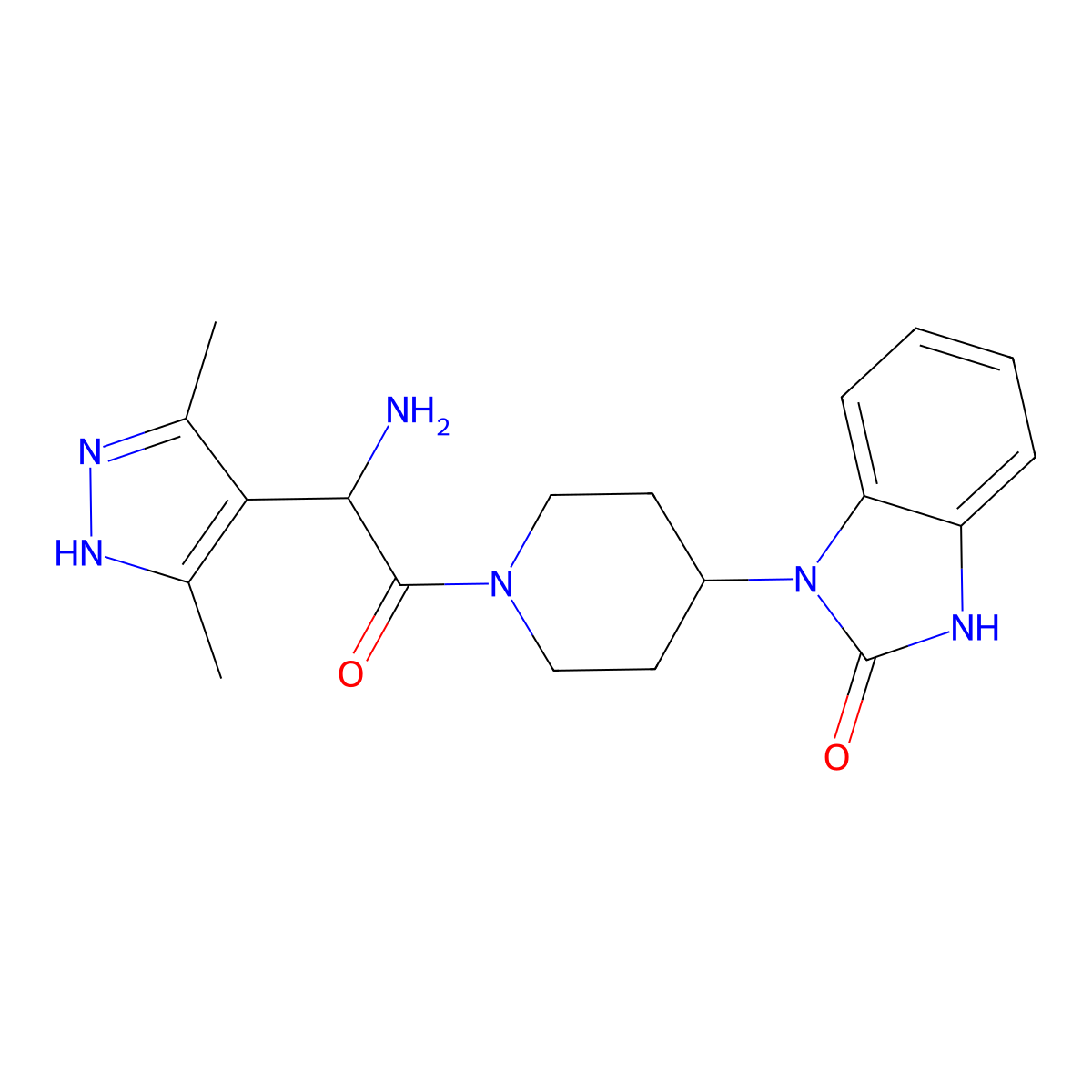 1-(1-(2-amino-2-(3,5-dimethyl-1H-pyrazol-4-yl)acetyl)piperidin-4-yl)-1H-benzo[d]imidazol-2(3H)-one molecular structure, CAS 1434172-17-4