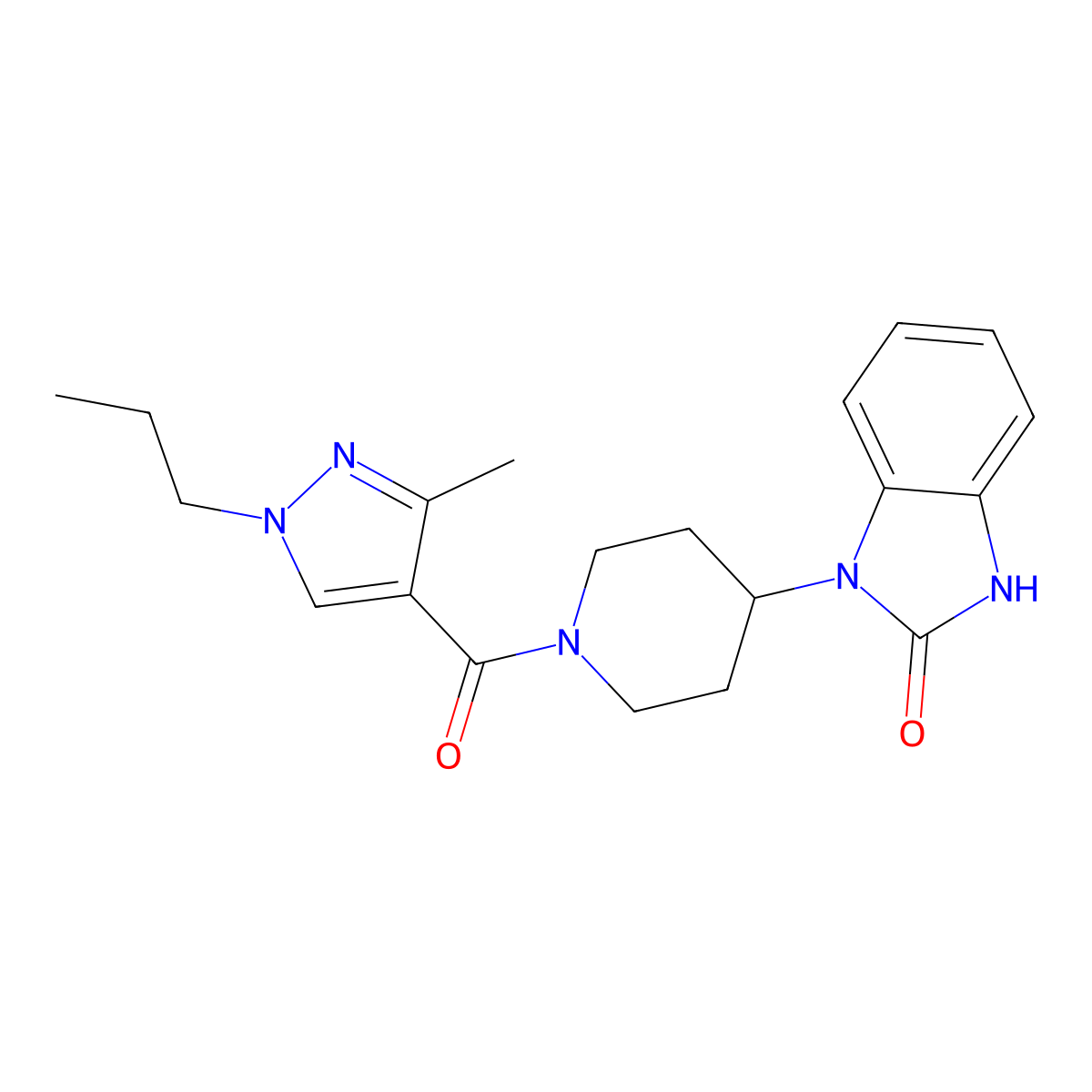 1-{1-[(3-methyl-1-propyl-1H-pyrazol-4-yl)carbonyl]-4-piperidinyl}-1,3-dihydro-2H-benzimidazol-2-one molecular structure, CAS 1434362-22-7