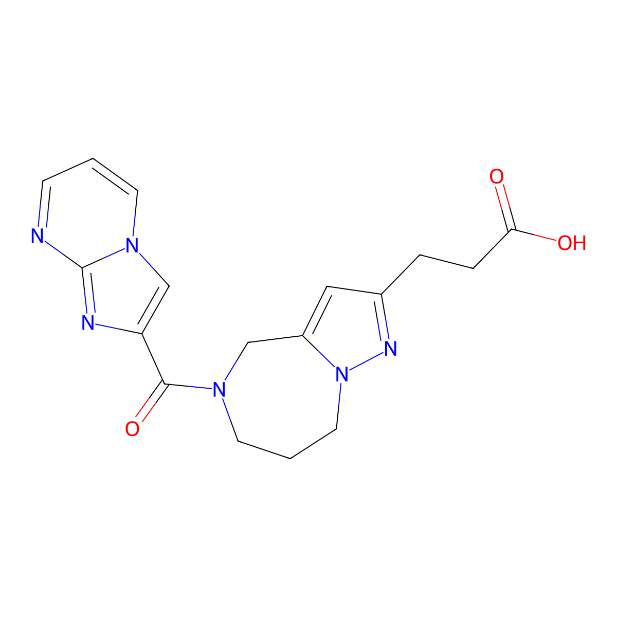 3-(5-(Imidazo[1,2-a]pyrimidine-2-carbonyl)-5,6,7,8-tetrahydro-4H-pyrazolo[1,5-a][1,4]diazepin-2-yl)propanoic acid molecular structure, CAS 1434402-28-4