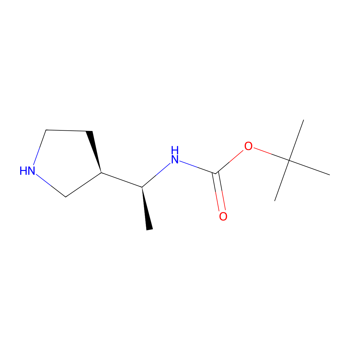 (3R,1S)-3-(1-(t-butoxycarbonylamino)ethyl)pyrrolidine molecular structure, CAS 143444-83-1