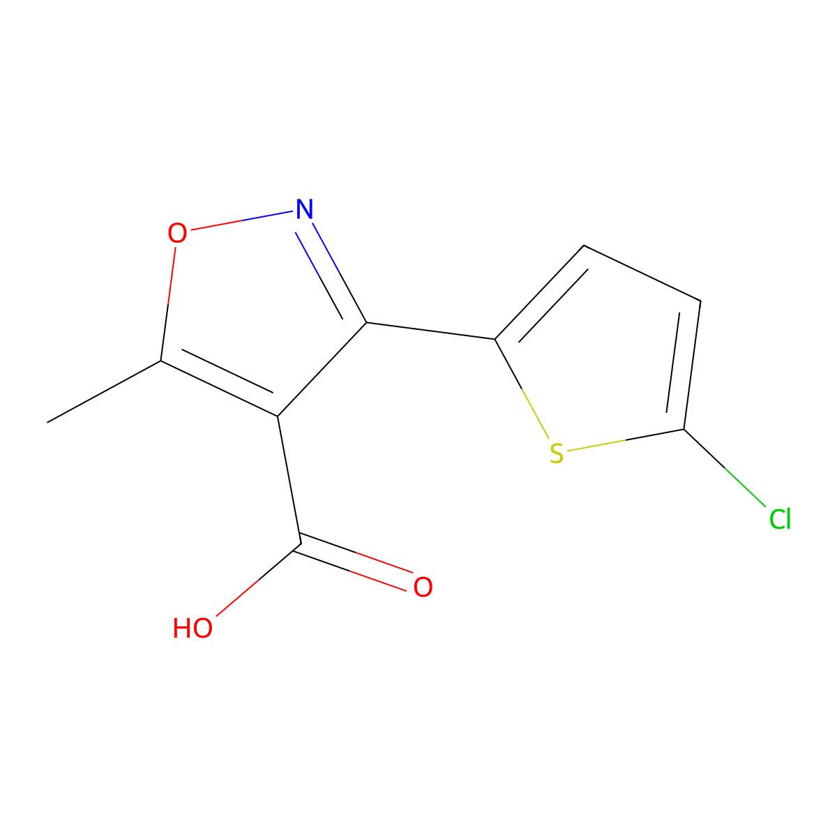 3-(5-Chloro-2-thienyl)-5-methylisoxazole-4-carboxylic acid molecular structure, CAS 14345-96-1
