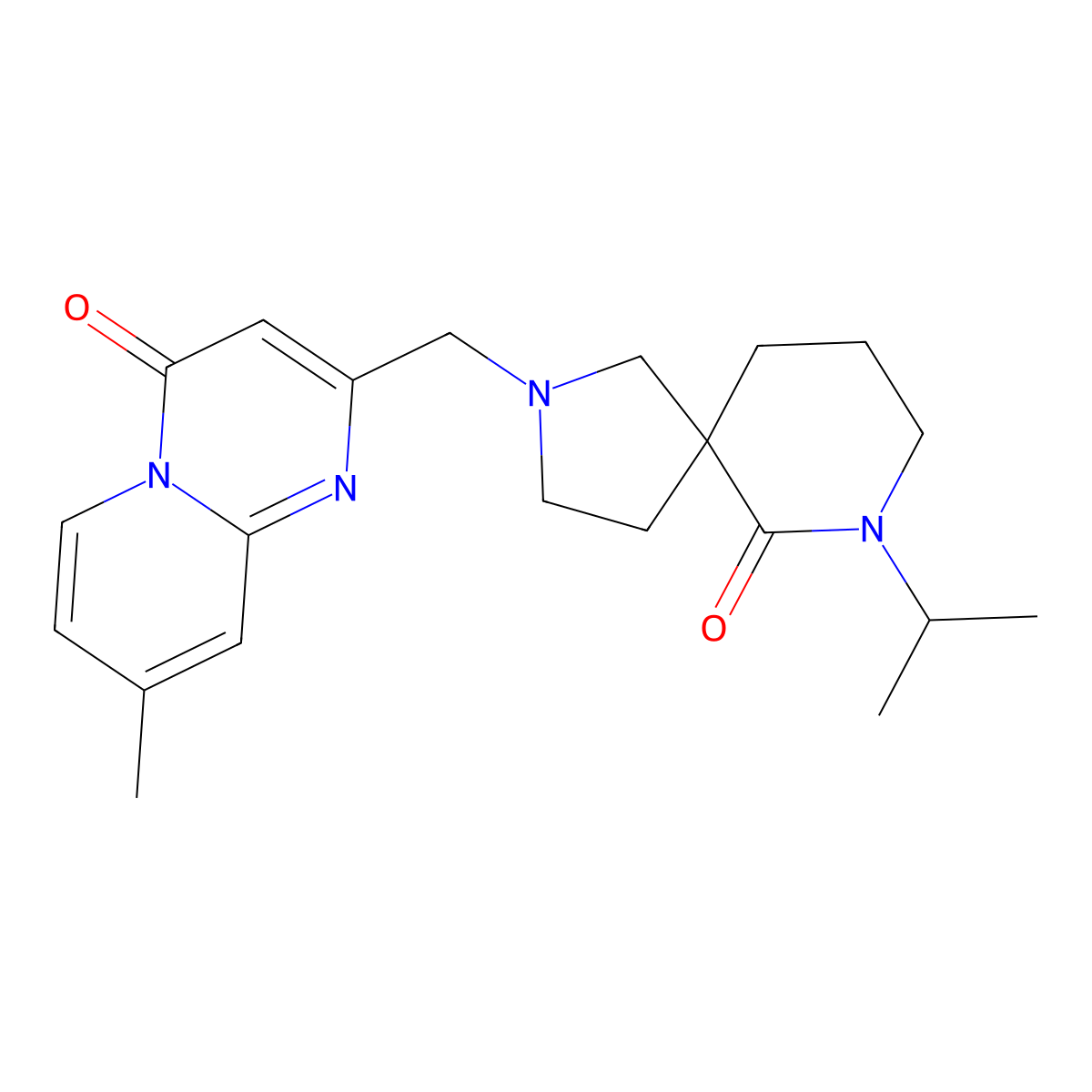 2-[(7-isopropyl-6-oxo-2,7-diazaspiro[4.5]dec-2-yl)methyl]-8-methyl-4H-pyrido[1,2-a]pyrimidin-4-one molecular structure, CAS 1434529-54-0