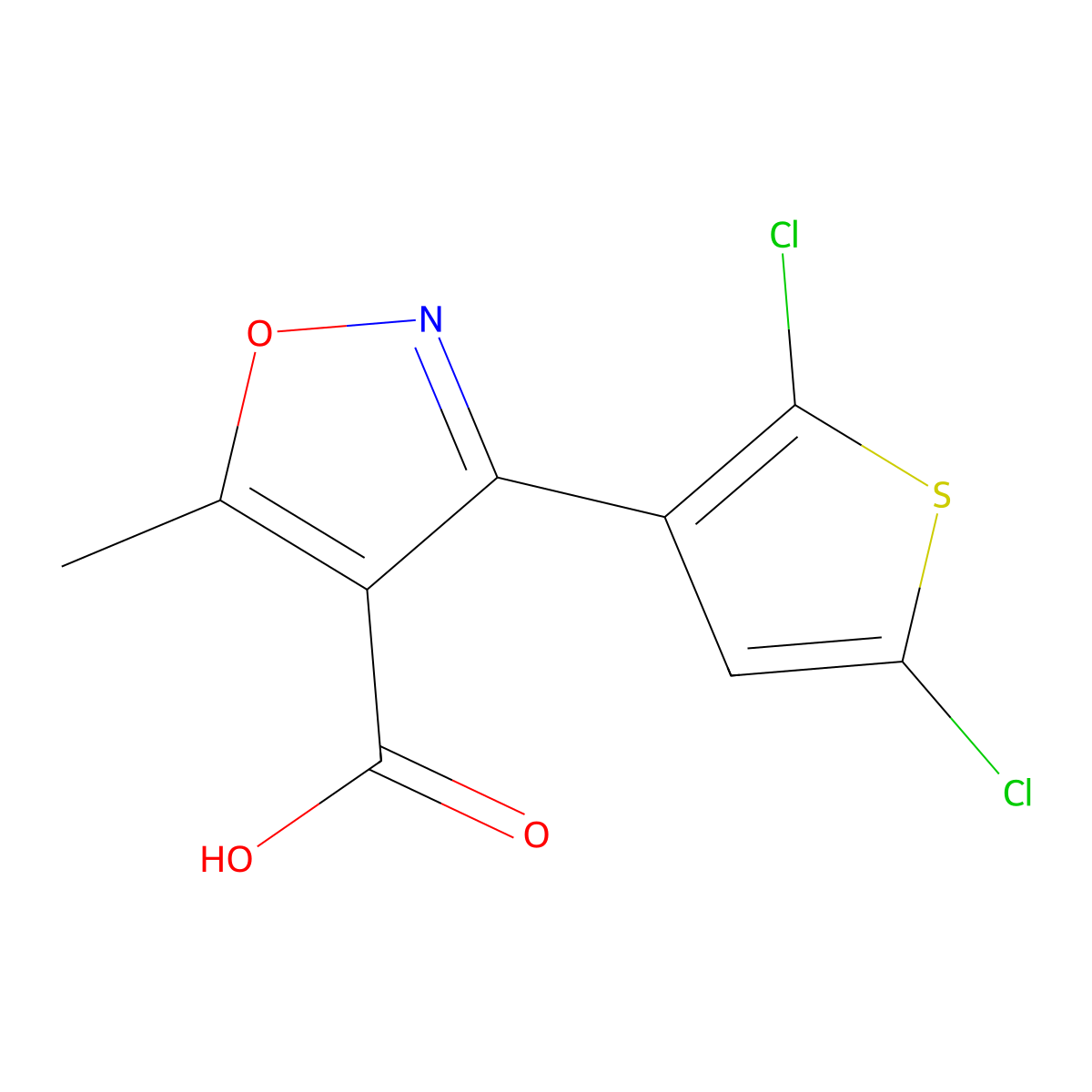 3-(2,5-Dichloro-3-thienyl)-5-methylisoxazole-4-carboxylic acid molecular structure, CAS 14346-01-1