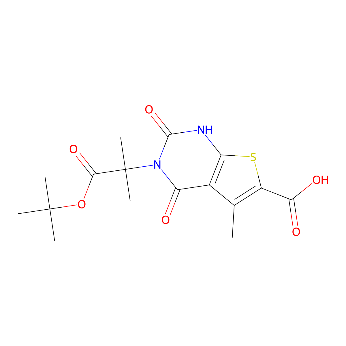 3-(1-(tert-Butoxy)-2-methyl-1-oxopropan-2-yl)-5-methyl-2,4-dioxo-1,2,3,4-tetrahydrothieno[2,3-d]pyrimidine-6-carboxylic acid molecular structure, CAS 1434643-23-8