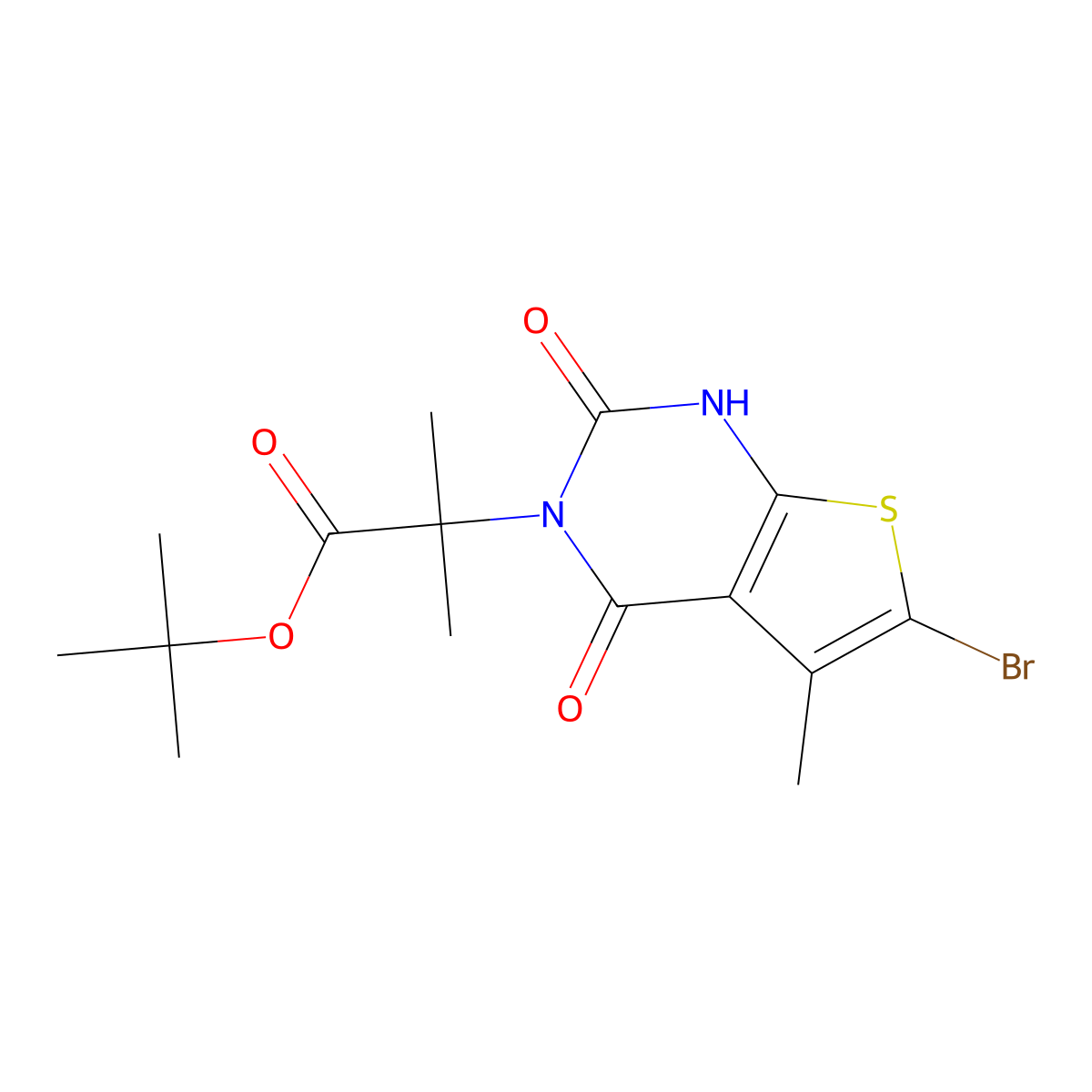 tert-Butyl 2-(6-bromo-5-methyl-2,4-dioxo-1,4-dihydrothieno[2,3-d]pyrimidin-3(2H)-yl)-2-methylpropanoate molecular structure, CAS 1434643-33-0