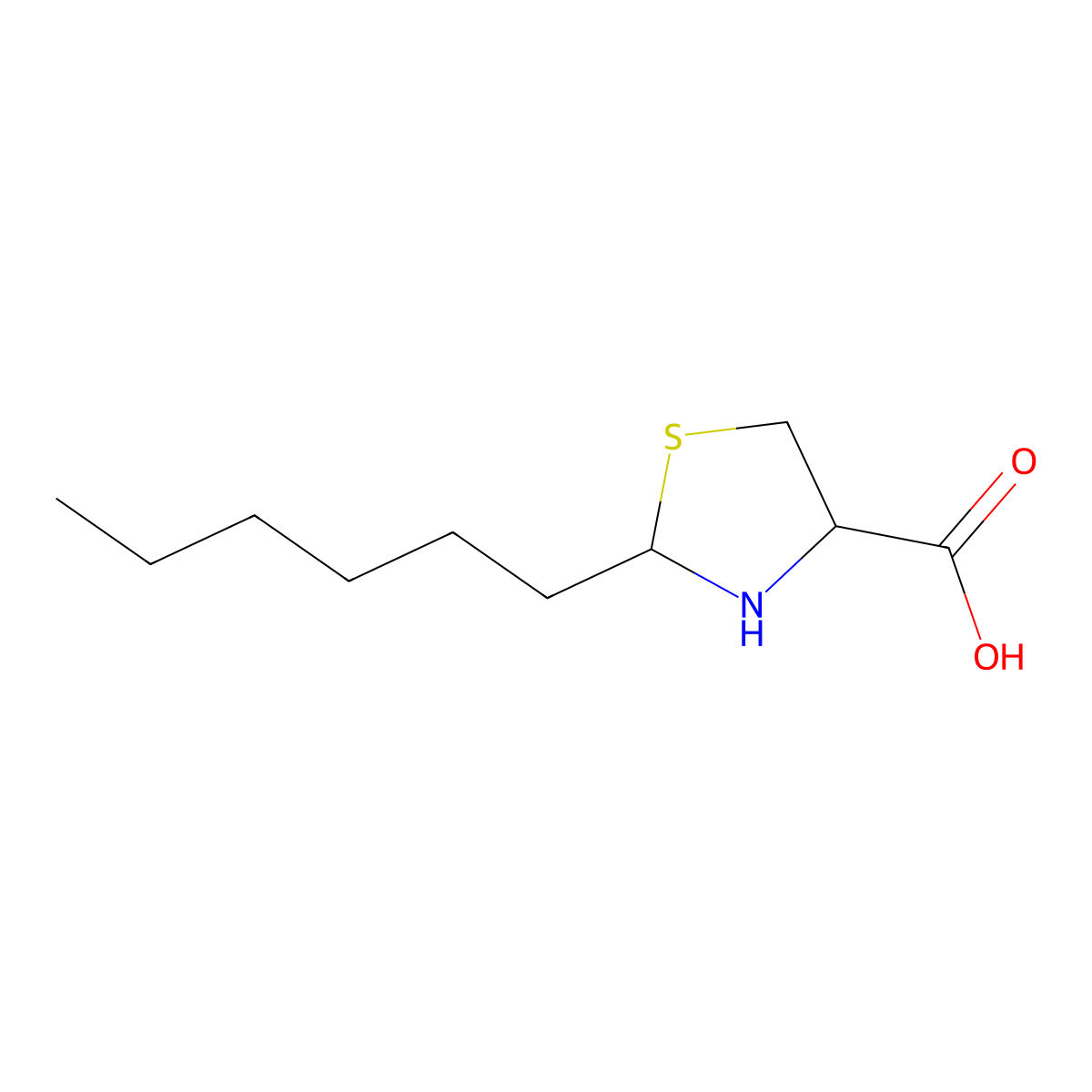 2-Hexyl-4-thiazolidinecarboxylic acid molecular structure, CAS 14347-74-1