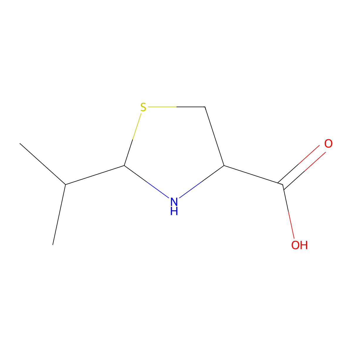 2-Isopropylthiazolidine-4-carboxylic acid molecular structure, CAS 14347-75-2