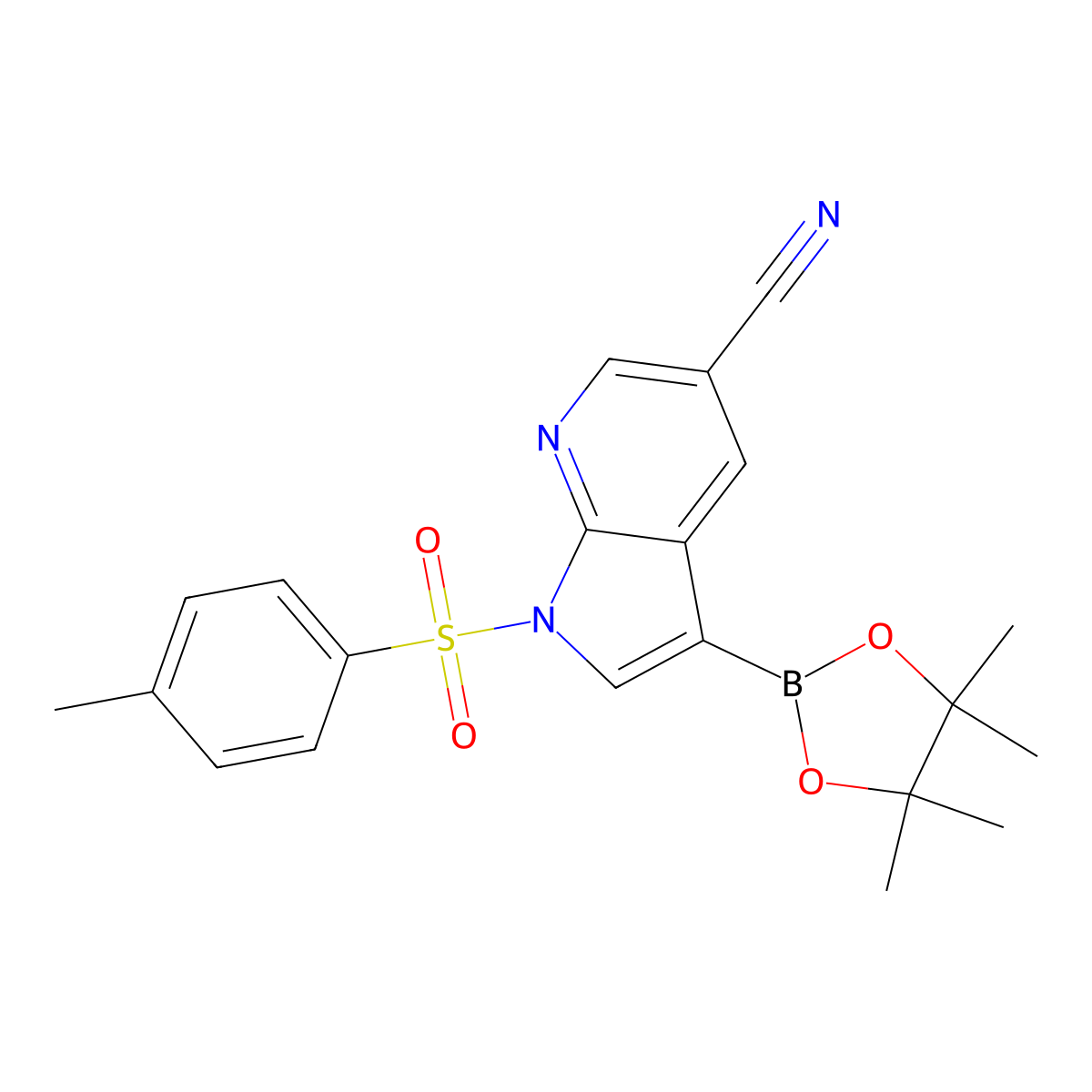 (5-Cyano-1-tosyl-1H-pyrrolo[2,3-b]pyridin-3-yl)boronic acid pinacol ester molecular structure, CAS 1434747-57-5