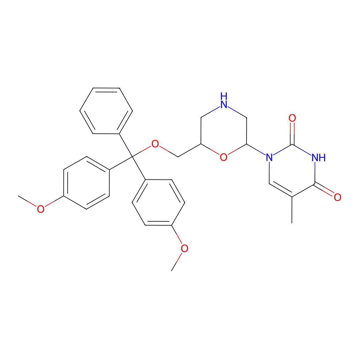 7'-O-DMT-morpholino thymine molecular structure, CAS 143485-05-6