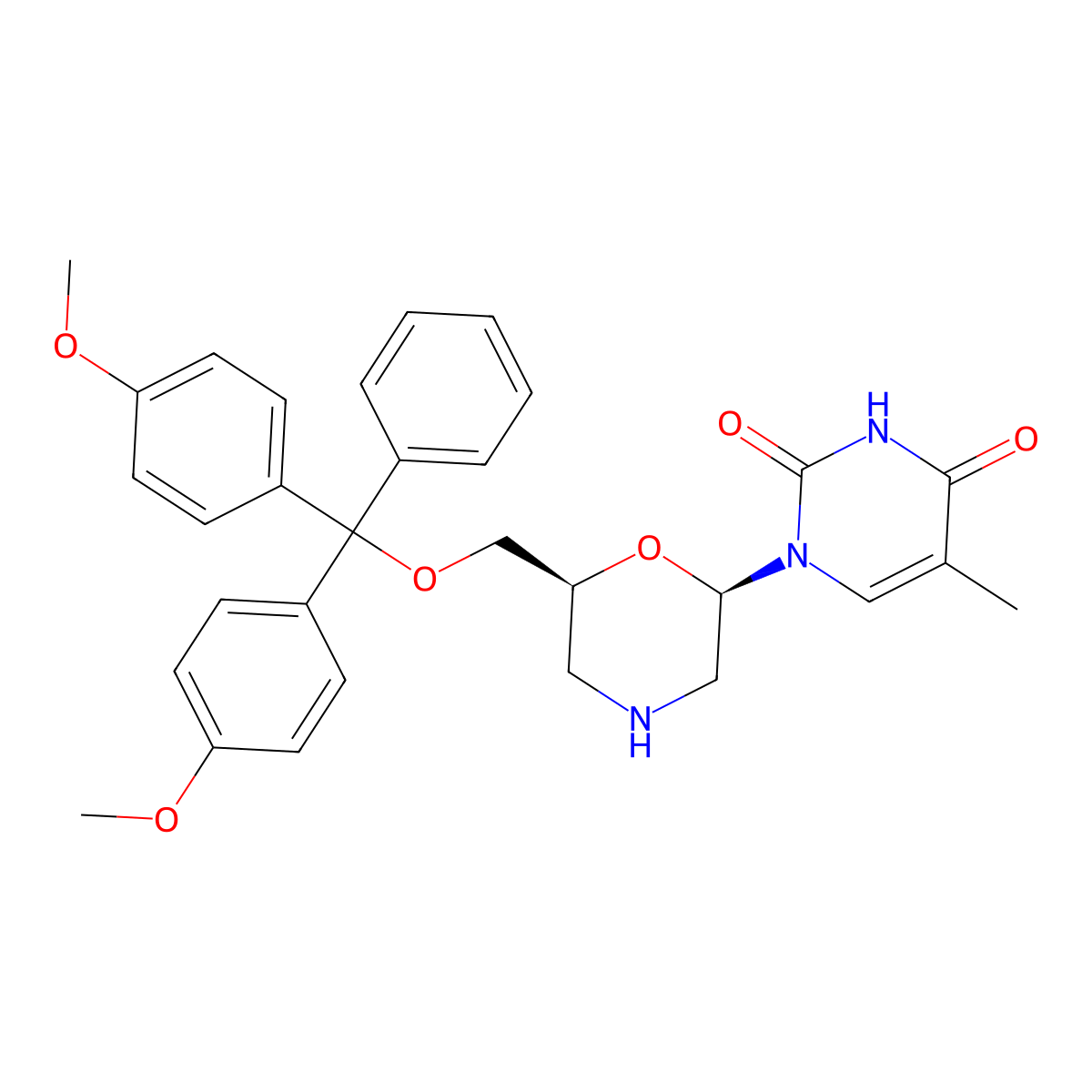 7'-O-DMT-morpholino thymine molecular structure, CAS 143485-05-6