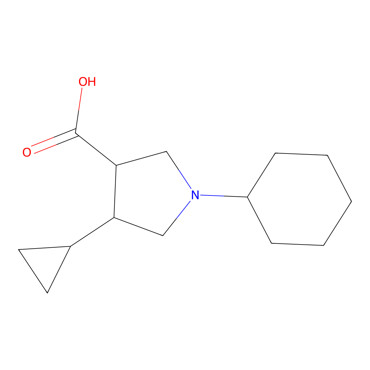 (3S*,4S*)-1-cyclohexyl-4-cyclopropyl-3-pyrrolidinecarboxylic acid molecular structure, CAS 1434863-94-1