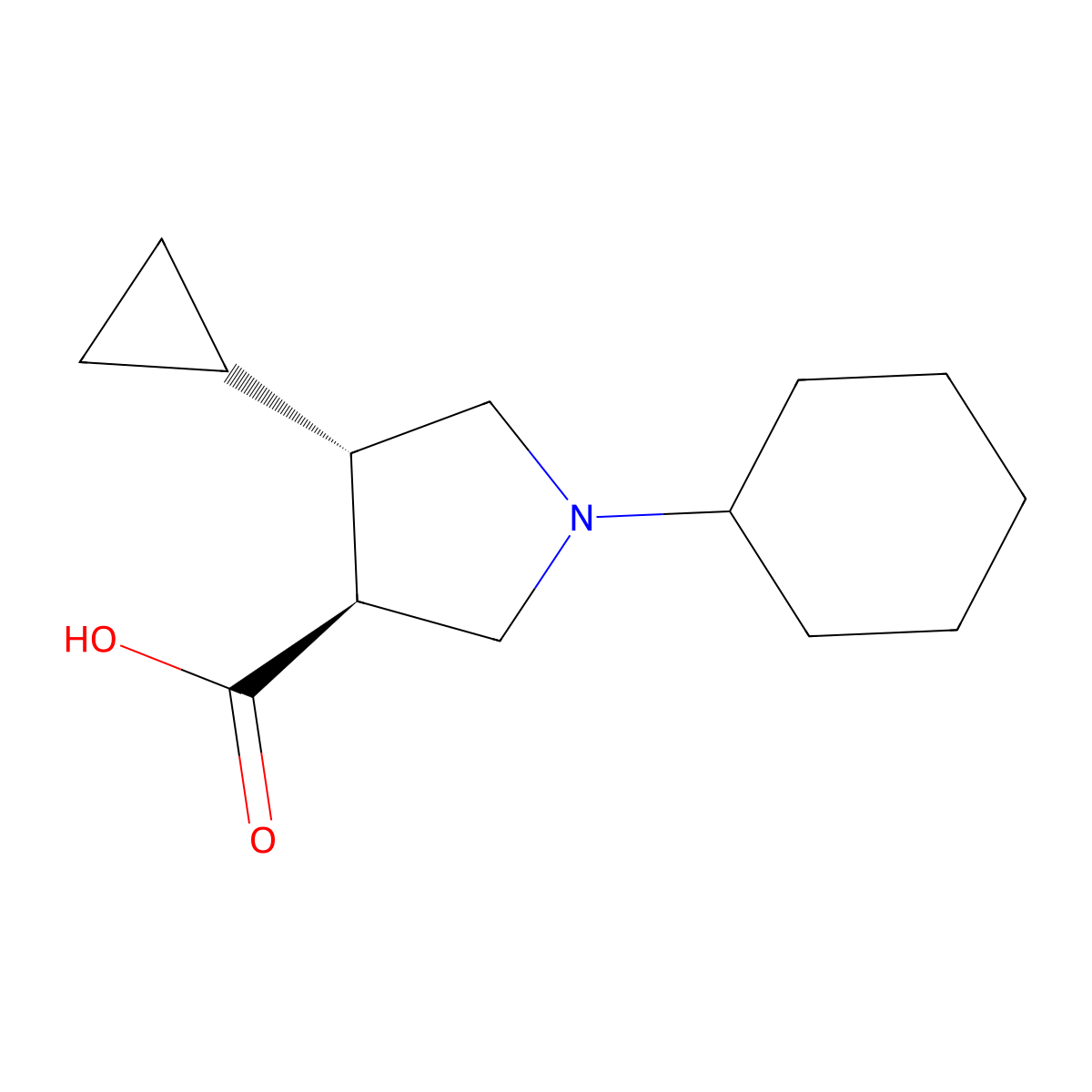 (3S*,4S*)-1-cyclohexyl-4-cyclopropyl-3-pyrrolidinecarboxylic acid molecular structure, CAS 1434863-94-1