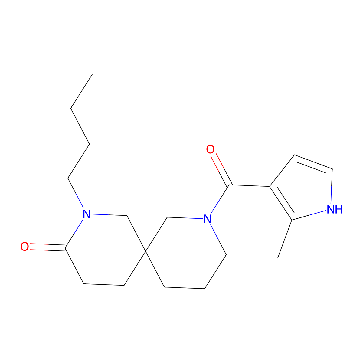 2-Butyl-8-(2-methyl-1H-pyrrole-3-carbonyl)-2,8-diazaspiro[5.5]undecan-3-one molecular structure, CAS 1434927-55-5