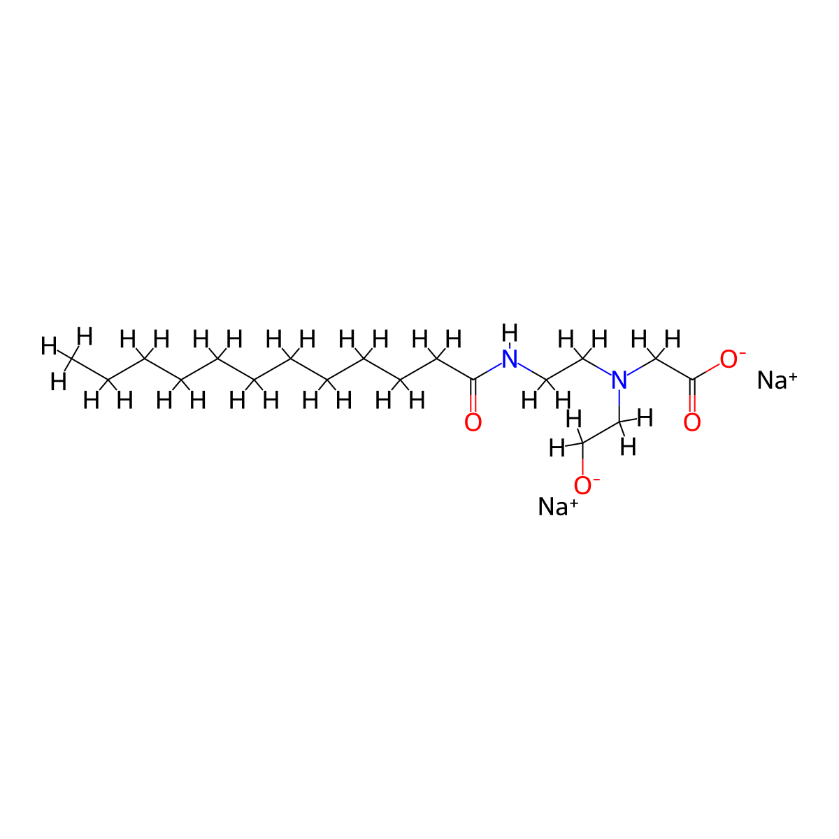 1H-Imidazolium, 1-(carboxymethyl)-4,5-dihydro-1-(2-hydroxyethyl)-2-undecyl-, hydroxide, sodium salt (1:1:2) molecular structure, CAS 14350-96-0