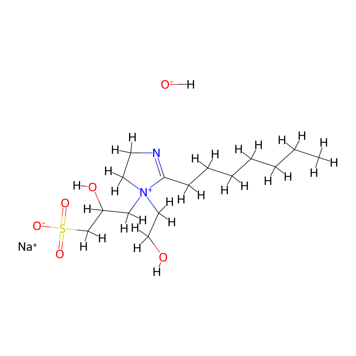 2-Heptyl-1-(2-hydroxyethyl)-1-(2-hydroxy-3-sulphonatopropyl)-2-imidazolinium, monosodium salt molecular structure, CAS 14351-00-9