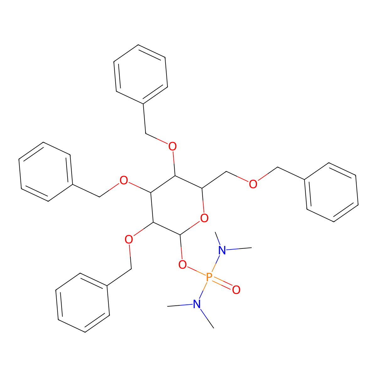 2,3,4,6-Tetra-O-benzyl-alpha-D-glucopyranosyl N,N,N',N'-Tetramethylphosphorodiamidate molecular structure, CAS 143520-19-8