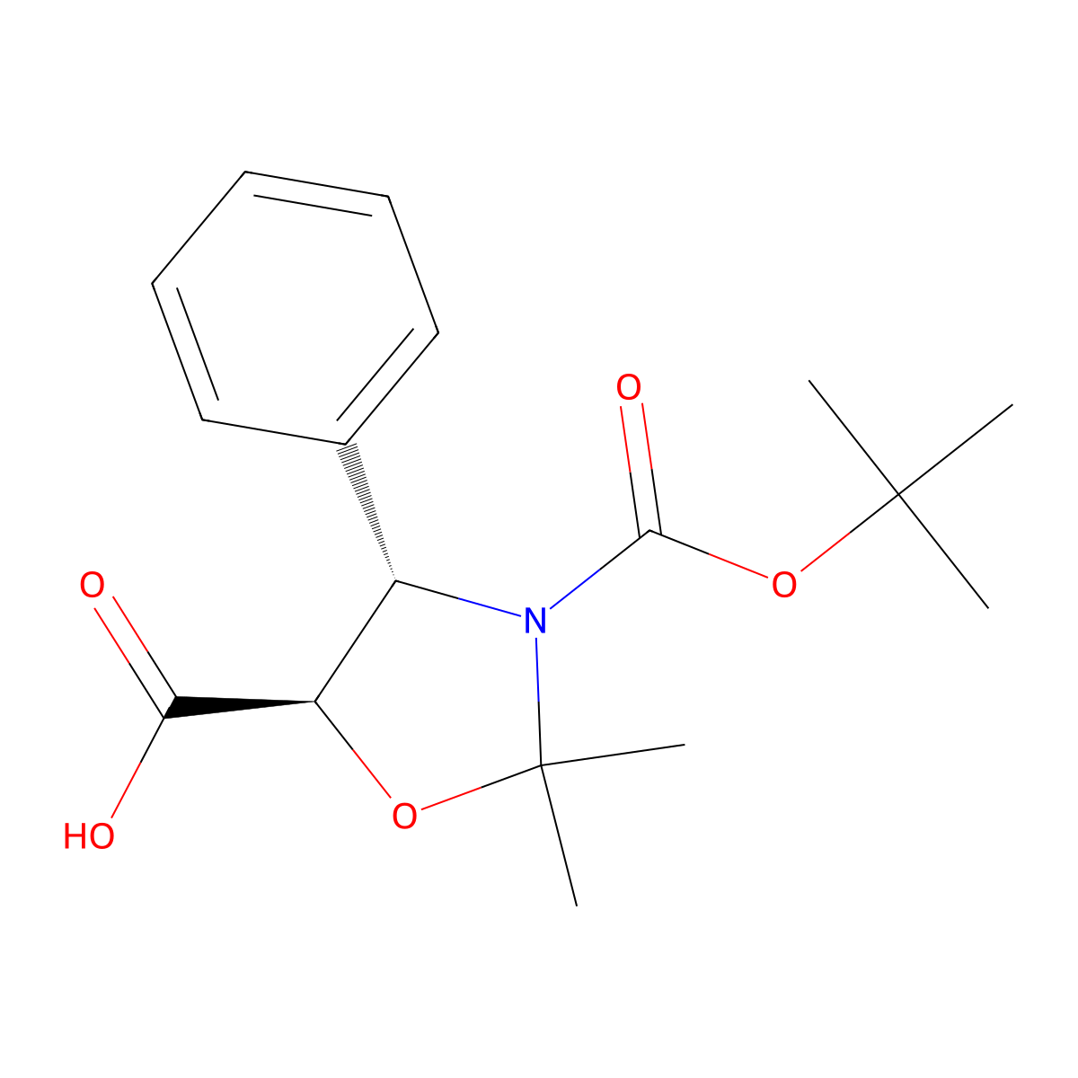 (4S,5R)-3-(tert-Butoxycarbonyl)-2,2-dimethyl-4-phenyl-1,3-oxazolidine-5-carboxylic acid molecular structure, CAS 143527-70-2