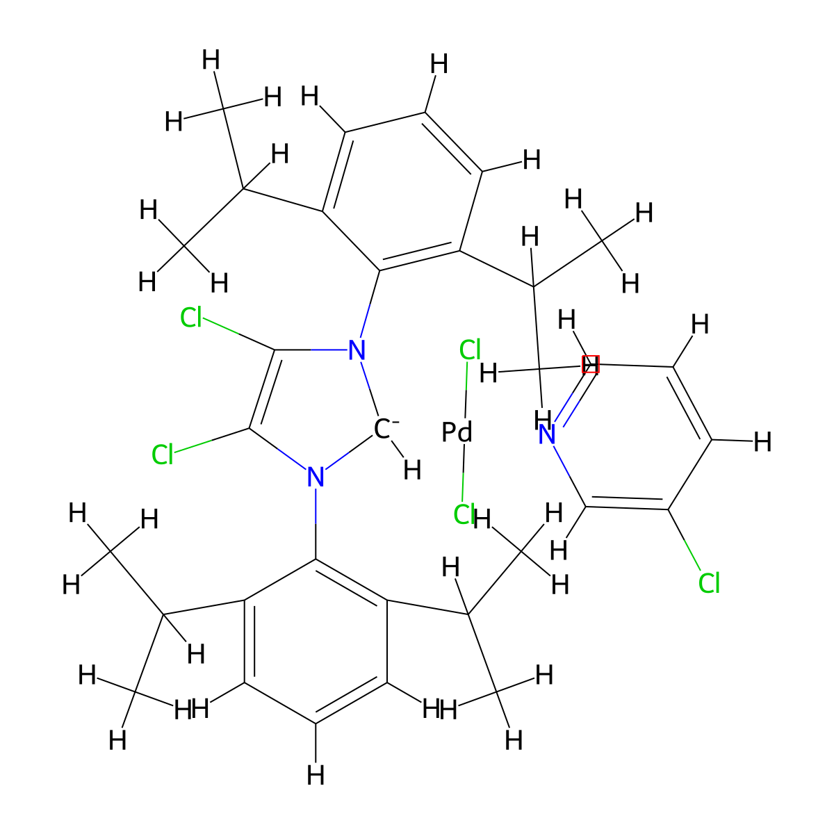 (SP-4-1)-[1,3-Bis[2,6-bis(1-methylethyl)phenyl]-4,5-dichloro-1,3-dihydro-2H-imidazol-2-ylidene]dichloro(3-chloropyridine-κN)palladium molecular structure, CAS 1435347-20-8