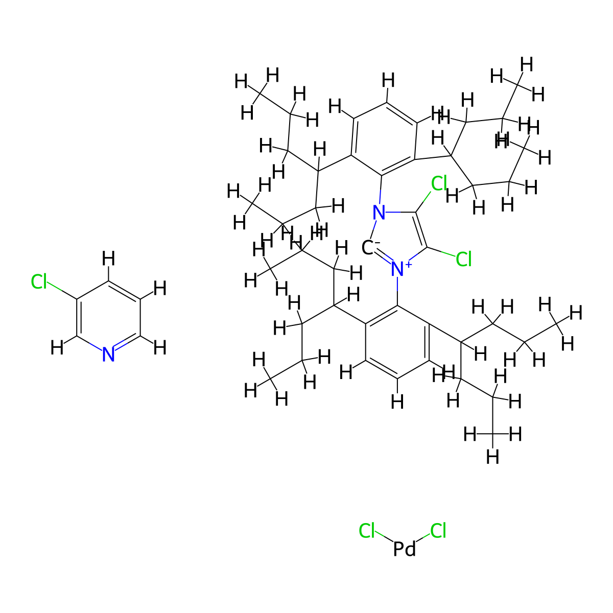 (SP-4-1)-[1,3-Bis[2,6-bis(1-ethylpropyl)phenyl]-4,5-dichloro-1,3-dihydro-2H-imidazol-2-ylidene]dichloro(3-chloropyridine-κN)palladium molecular structure, CAS 1435347-24-2