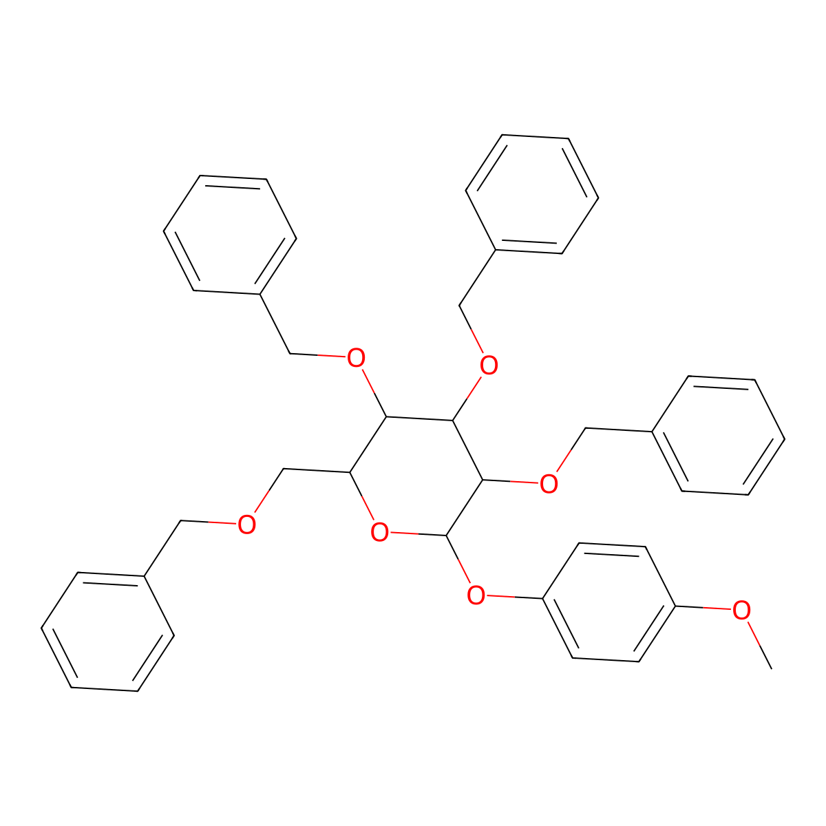 (2R,3S,4S,5R,6S)-3,4,5-Tris(benzyloxy)-2-((benzyloxy)methyl)-6-(4-methoxyphenoxy)tetrahydro-2H-pyran molecular structure, CAS 143536-99-6