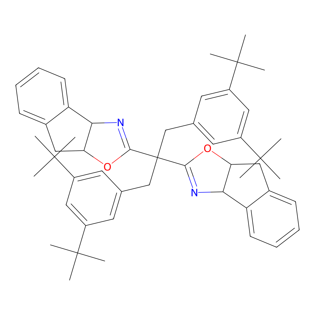 (3aS,3a'S,8aR,8a'R)-2,2'-(1,3-Bis(3,5-di-t-butylphenyl)propane-2,2-diyl)bis(8,8a-dihydro-3aH-indeno(1,2-d)oxazole) (S,R) molecular structure, CAS 1435467-29-0