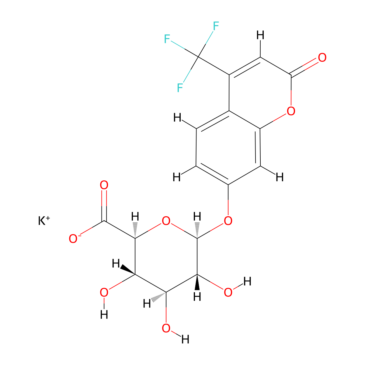 4-Trifluoromethylumbelliferyl b-D-glucuronide potassium salt molecular structure, CAS 143547-78-8