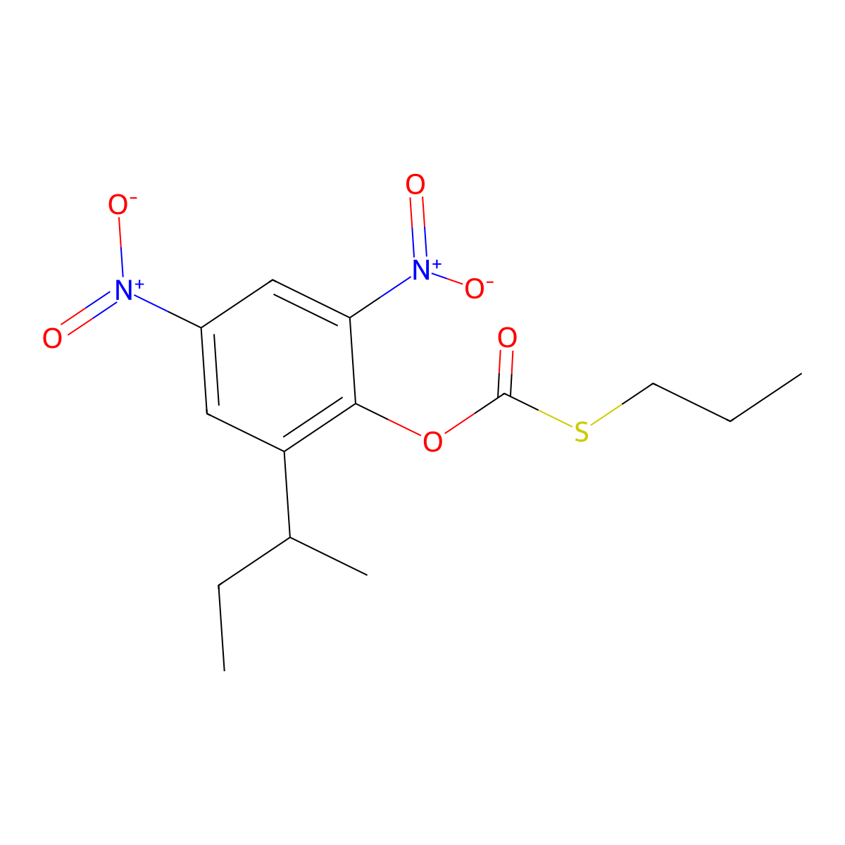 Carbonic acid, thio-, O-(2-sec-butyl-4,6-dinitrophenyl) S-propyl ester molecular structure, CAS 14355-12-5