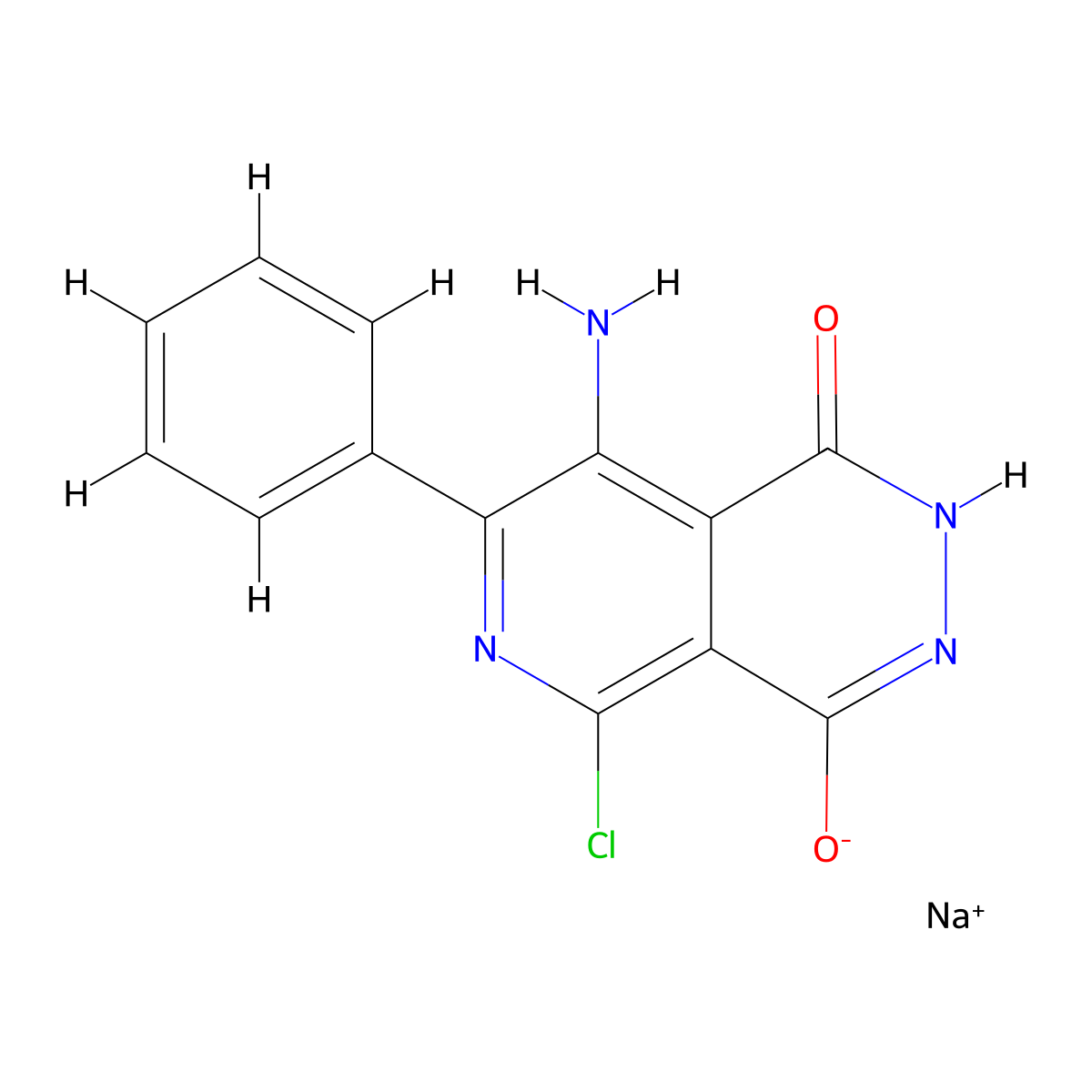 Pyrido[3,4-d]pyridazin-1,4-dion, 8-Amino-5-chlor-2,3-dihydro-7-phenyl-, Natriumsalz molecular structure, CAS 143556-24-5