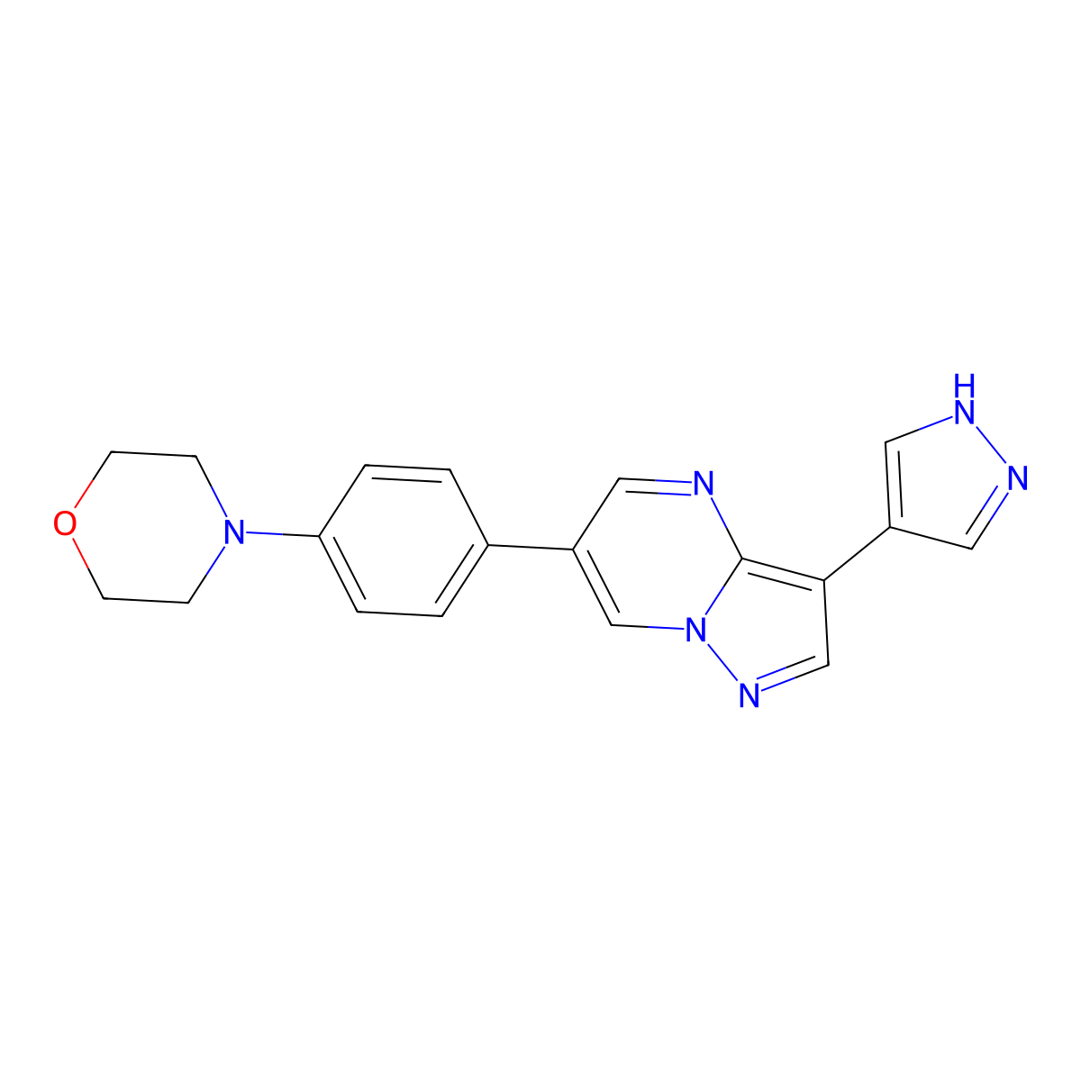 4-(4-(3-(1H-Pyrazol-4-yl)pyrazolo[1,5-a]pyrimidin-6-yl)phenyl)morpholine molecular structure, CAS 1435615-18-1